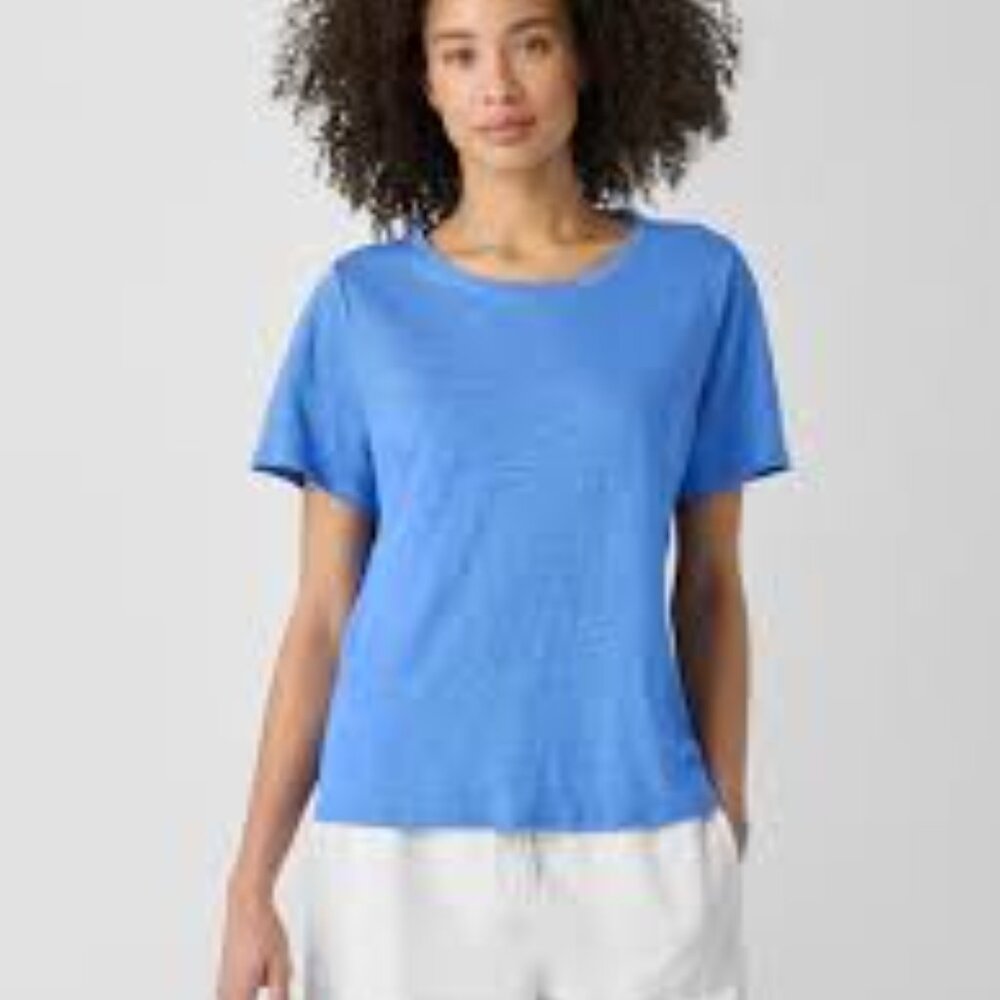 NWT Eileen Fisher Calypso  Organic Linen Jersey Crew Neck Tee